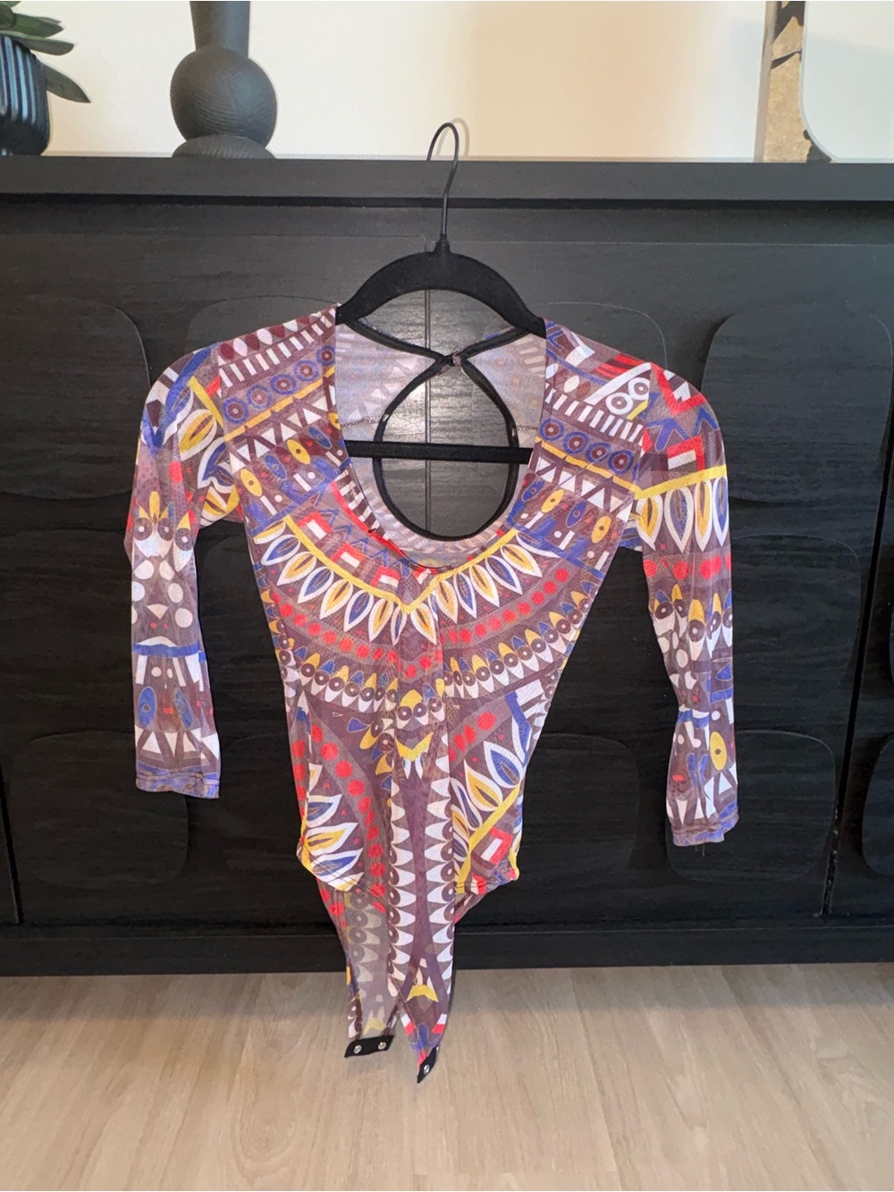 Source Unknown Multicolor Tribal-Print Long-Sleeve Bodysuit